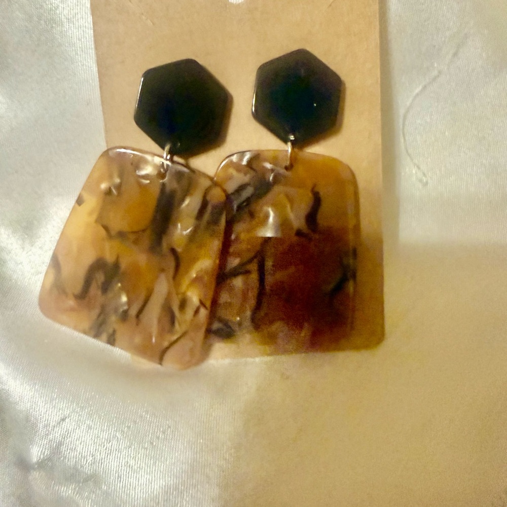 Acrylic Brown and Black Dangle Earrings